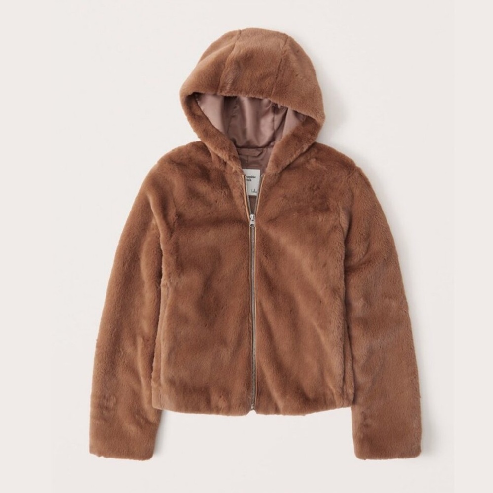 Abercrombie Brown Hooded Faux Fur Jacket